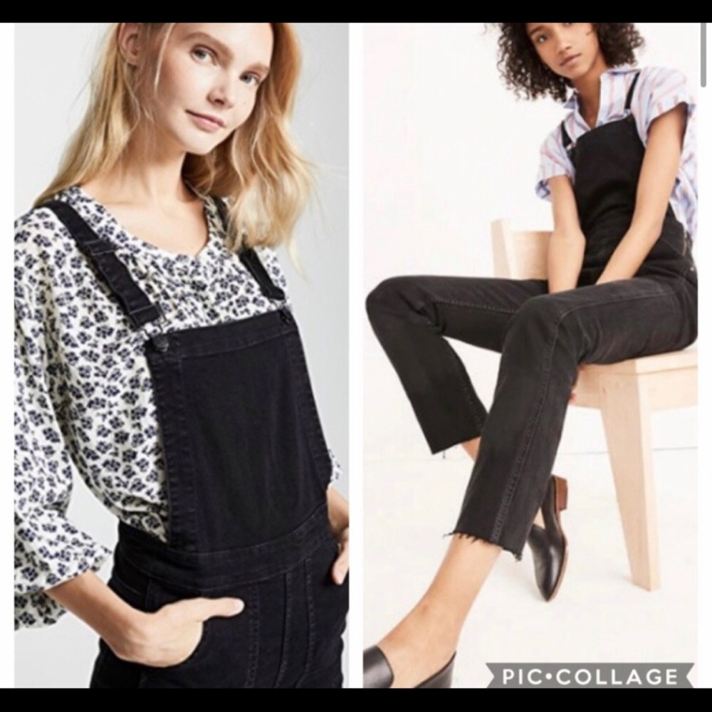 Madewell Raw Hem black skinny overalls